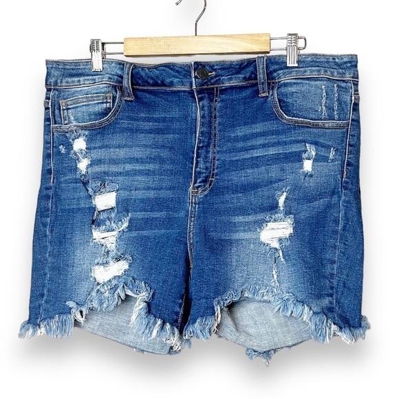 Cello High Rise Denim Shorts 3X stretch distressed midi plus size ripped cut off - Picture 1 of 14